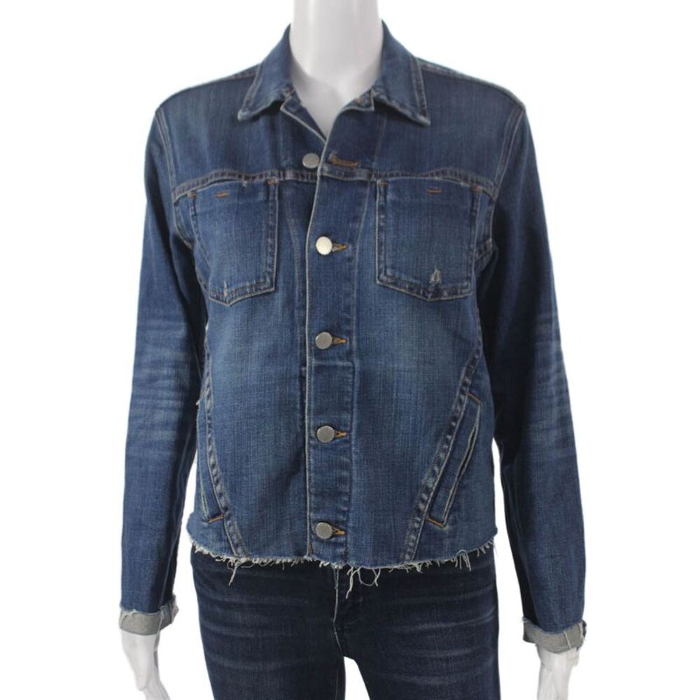 L'Agence Womens Basic Jacket Blue Button Long Sleeve Cotton Blend Size M